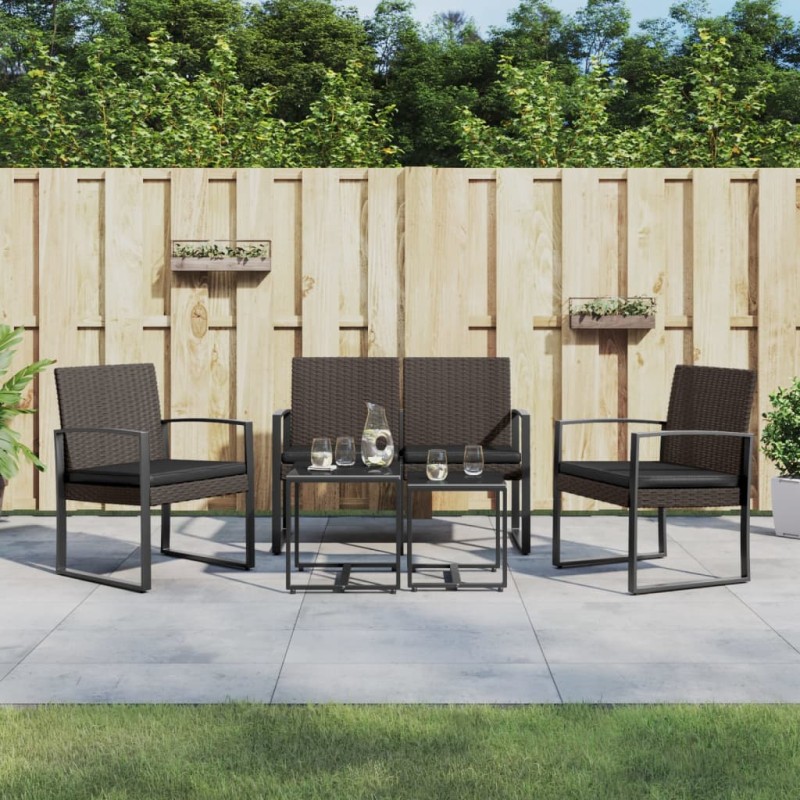 vidaXL Set comedor de jardín 5 pzas y cojines PP aspecto ratán marrón vidaXL Set comedor de jardín 5 pzas y cojines PP aspecto ratán marrón