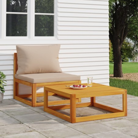 vidaXL Sofás de jardín 2 pzas con cojines madera maciza acacia