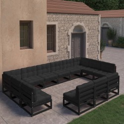 vidaXL Set de muebles de jardín 13 pzas con cojines madera pino negro