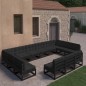vidaXL Set de muebles de jardín 13 pzas con cojines madera pino negro