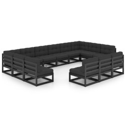 vidaXL Set de muebles de jardín 13 pzas con cojines madera pino negro