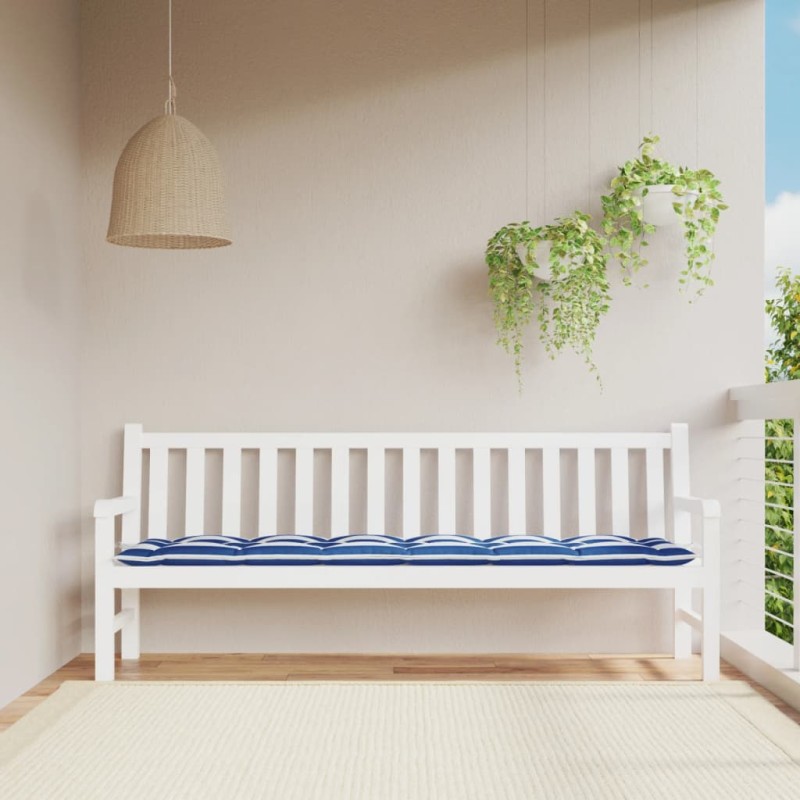 vidaXL Cojín para banco jardín tela a rayas azul y blanco 200x50x7 cm vidaXL Cojín para banco jardín tela a rayas azul y blanco 200x50x7 cm