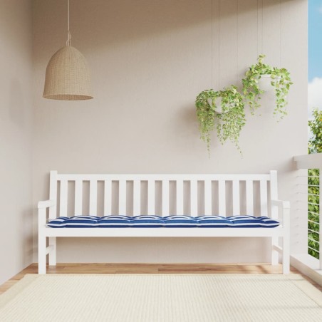vidaXL Cojín para banco jardín tela a rayas azul y blanco 200x50x7 cm