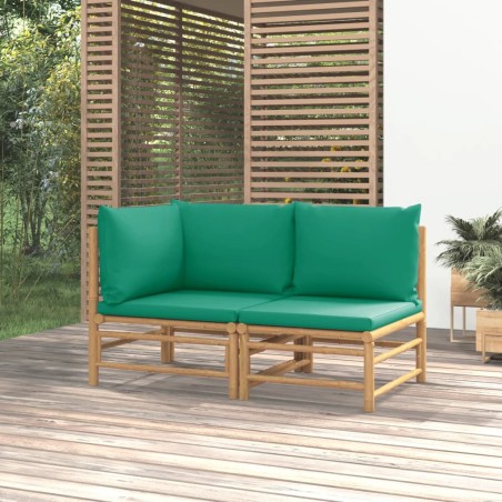 vidaXL Set de muebles de jardín 2 piezas bambú con cojines verde