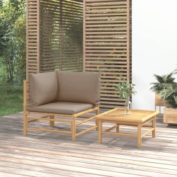 vidaXL Set de muebles de jardín 2 piezas bambú y cojines gris taupe