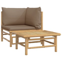 vidaXL Set de muebles de jardín 2 piezas bambú y cojines gris taupe