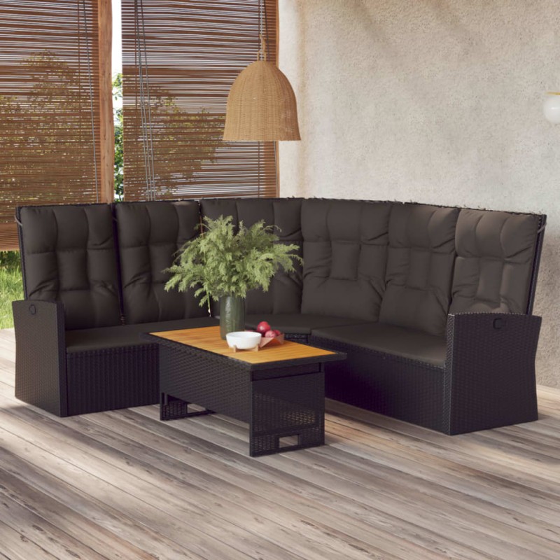 vidaXL Sofá esquinero reclinable con cojines ratán sintético negro