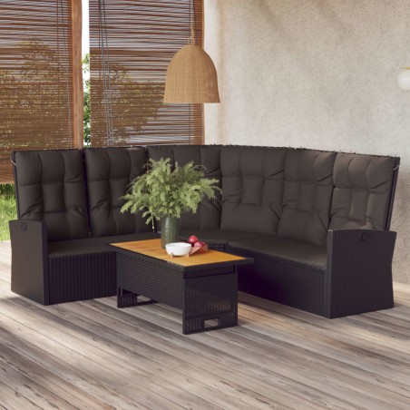 vidaXL Sofá esquinero reclinable con cojines ratán sintético negro