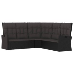 vidaXL Sofá esquinero reclinable con cojines ratán sintético negro