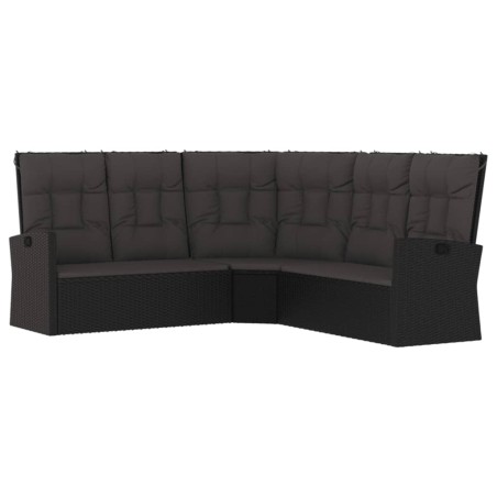 vidaXL Sofá esquinero reclinable con cojines ratán sintético negro