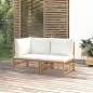 vidaXL Set de muebles de jardín 2 piezas bambú y cojines blanco crema