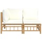 vidaXL Set de muebles de jardín 2 piezas bambú y cojines blanco crema