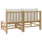 vidaXL Set de muebles de jardín 2 piezas bambú y cojines blanco crema