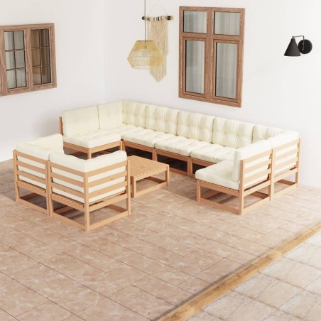 vidaXL Set de muebles de jardín 10 pzs cojines madera pino marrón miel