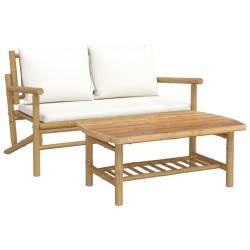 vidaXL Set de muebles de jardín 2 piezas bambú y cojines blanco crema