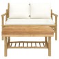 vidaXL Set de muebles de jardín 2 piezas bambú y cojines blanco crema