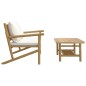 vidaXL Set de muebles de jardín 2 piezas bambú y cojines blanco crema