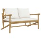vidaXL Set de muebles de jardín 2 piezas bambú y cojines blanco crema