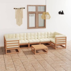 vidaXL Set de muebles de jardín 8 pzs cojines madera pino marrón miel