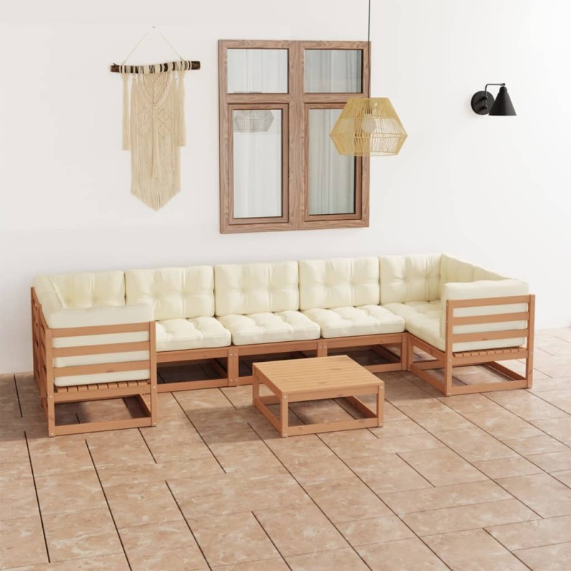 vidaXL Set de muebles de jardín 8 pzs cojines madera pino marrón miel vidaXL Set de muebles de jardín 8 pzs cojines madera pino marrón miel