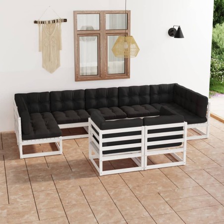 vidaXL Set de muebles de jardín 9 pzas con cojines madera pino blanco