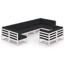 vidaXL Set de muebles de jardín 9 pzas con cojines madera pino blanco