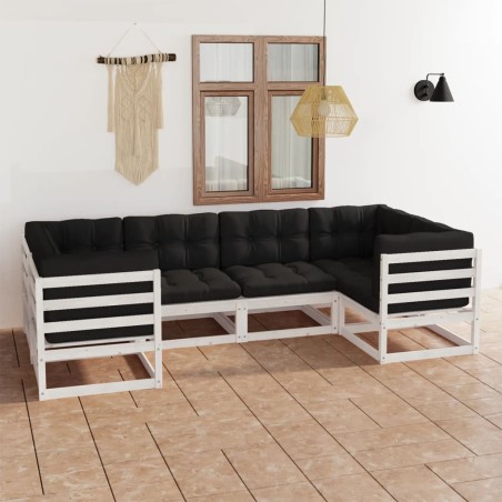 vidaXL Set de muebles de jardín 6 pzas con cojines madera pino blanco