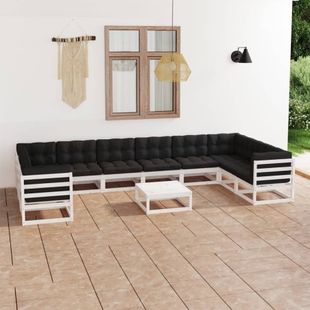 vidaXL Set de muebles de jardín 11 pzas con cojines madera pino blanco