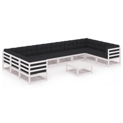 vidaXL Set de muebles de jardín 11 pzas con cojines madera pino blanco