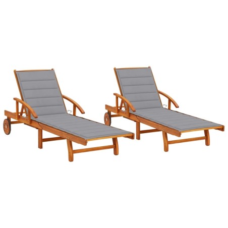 vidaXL Tumbonas con cojines 2 unidades madera maciza de acacia 