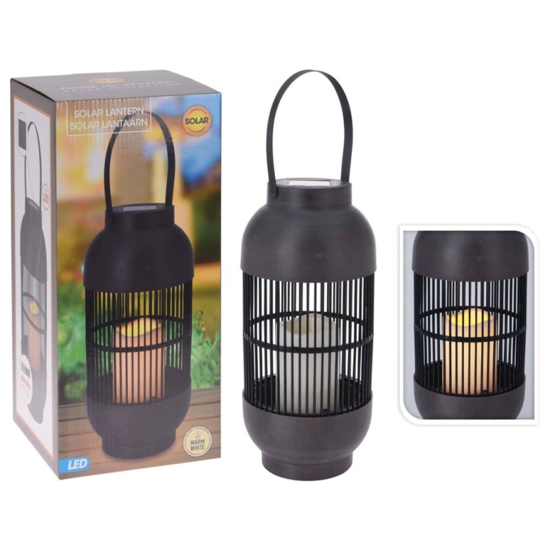 ProGarden Farol solar LED con vela ratán negro ProGarden Farol solar LED con vela ratán negro