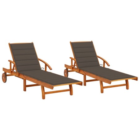 vidaXL Tumbonas con cojines 2 unidades madera maciza de acacia 