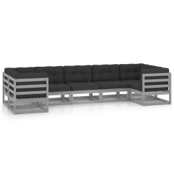 vidaXL Set de muebles de jardín 7 pzas con cojines madera pino gris