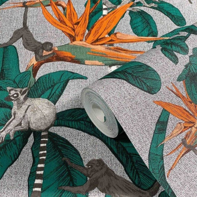 Noordwand Papel de pared Topchic Monkey Jungle Leaves verde y gris Noordwand Papel de pared Topchic Monkey Jungle Leaves verde y gris