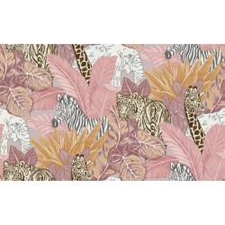 Noordwand Papel de pared Good Vibes Jungle Animals rosa y naranja