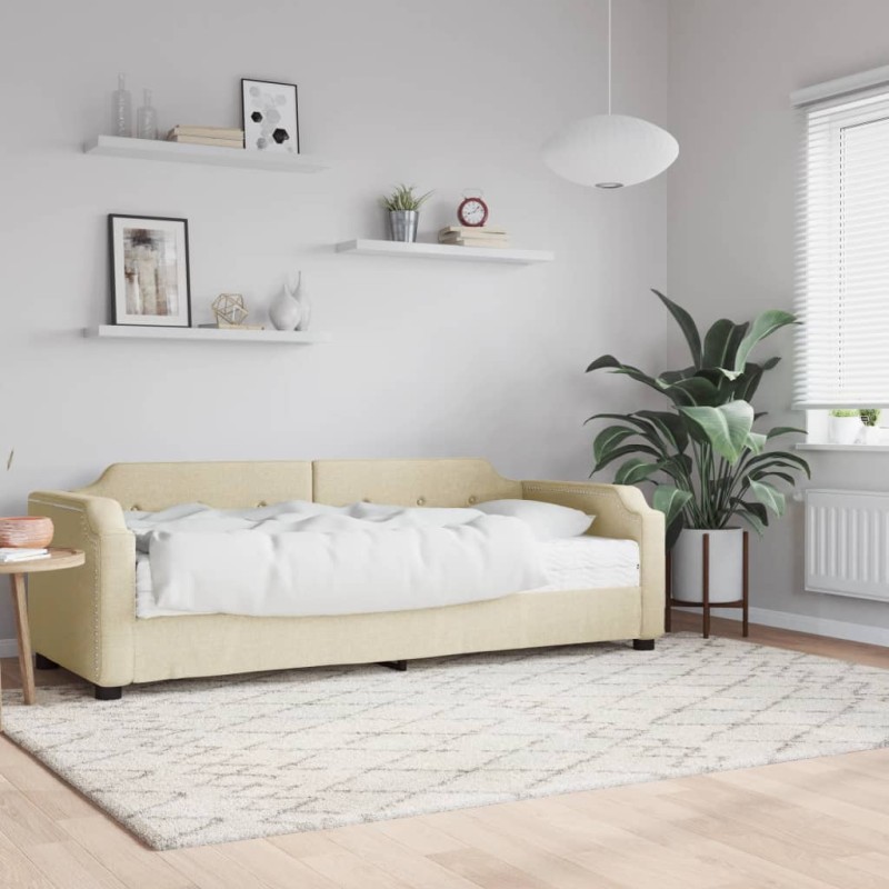 vidaXL Sofá cama con colchón tela crema 100x200 cm vidaXL Sofá cama con colchón tela crema 100x200 cm