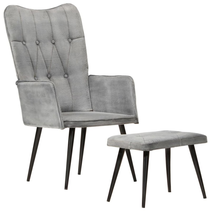 vidaXL Sillón orejero con reposapiés lona gris vintage vidaXL Sillón orejero con reposapiés lona gris vintage