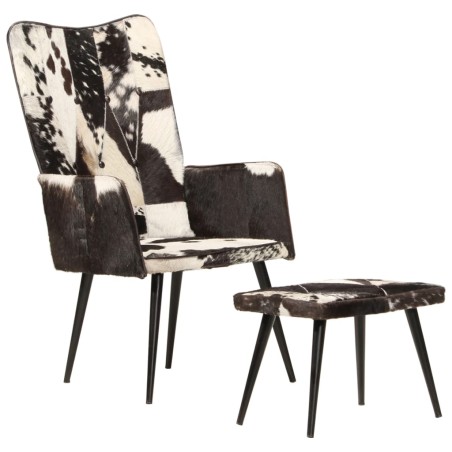 vidaXL Sillón orejero con reposapiés cuero auténtico negro
