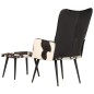 vidaXL Sillón orejero con reposapiés cuero auténtico negro vidaXL Sillón orejero con reposapiés cuero auténtico negro