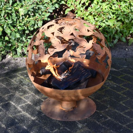 Esschert Design Brasero con pájaros cortadas a láser oxidado 
