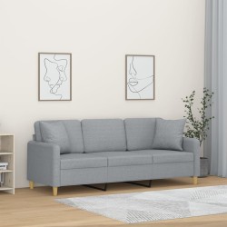 vidaXL Sofá de 3 plazas con cojines tela gris claro 180 cm