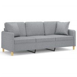vidaXL Sofá de 3 plazas con cojines tela gris claro 180 cm