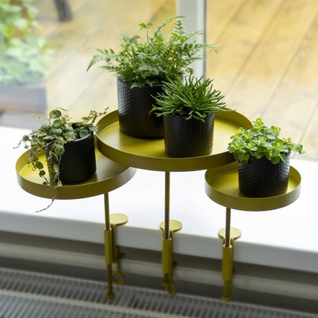 Esschert Design Bandeja para plantas con abrazadera redonda dorada M