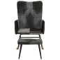 vidaXL Mecedora con taburete cuero auténtico y lona negro vidaXL Mecedora con taburete cuero auténtico y lona negro