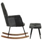 vidaXL Mecedora con taburete cuero auténtico y lona negro vidaXL Mecedora con taburete cuero auténtico y lona negro