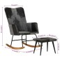 vidaXL Mecedora con taburete cuero auténtico y lona negro vidaXL Mecedora con taburete cuero auténtico y lona negro