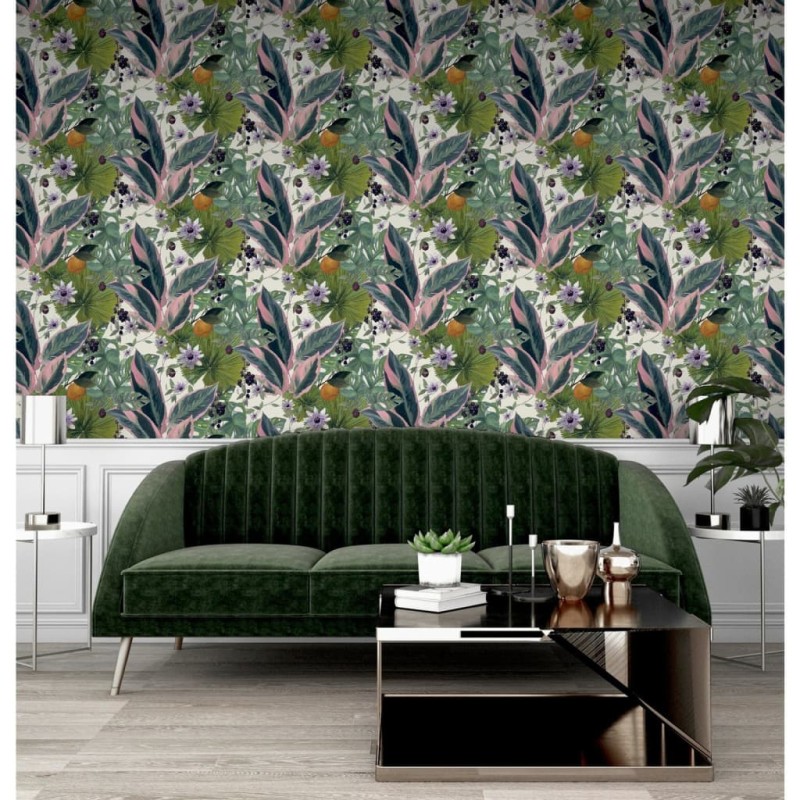 DUTCH WALLCOVERINGS Papel pintado Passion Flower blanco y verde DUTCH WALLCOVERINGS Papel pintado Passion Flower blanco y verde