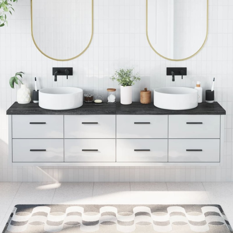 vidaXL Encimera baño madera maciza tratada gris oscuro 200x30x(2-4) cm vidaXL Encimera baño madera maciza tratada gris oscuro 200x30x(2-4) cm