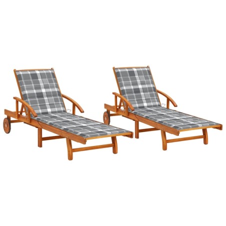 vidaXL Tumbonas con cojines 2 unidades madera maciza de acacia 