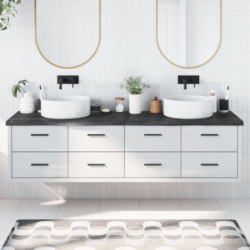 vidaXL Encimera baño madera maciza tratada gris oscuro 200x60x(2-4) cm vidaXL Encimera baño madera maciza tratada gris oscuro 200x60x(2-4) cm